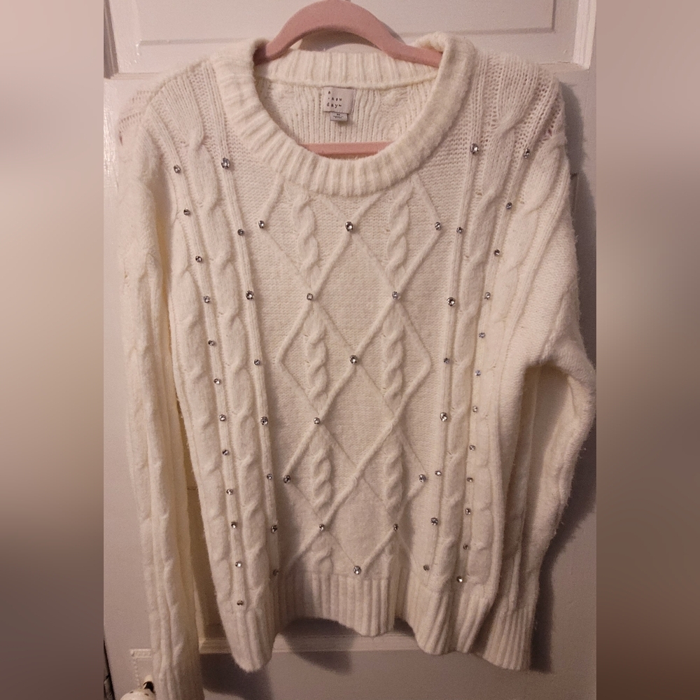 a new day Cream Embellished Cable Knit Sweater